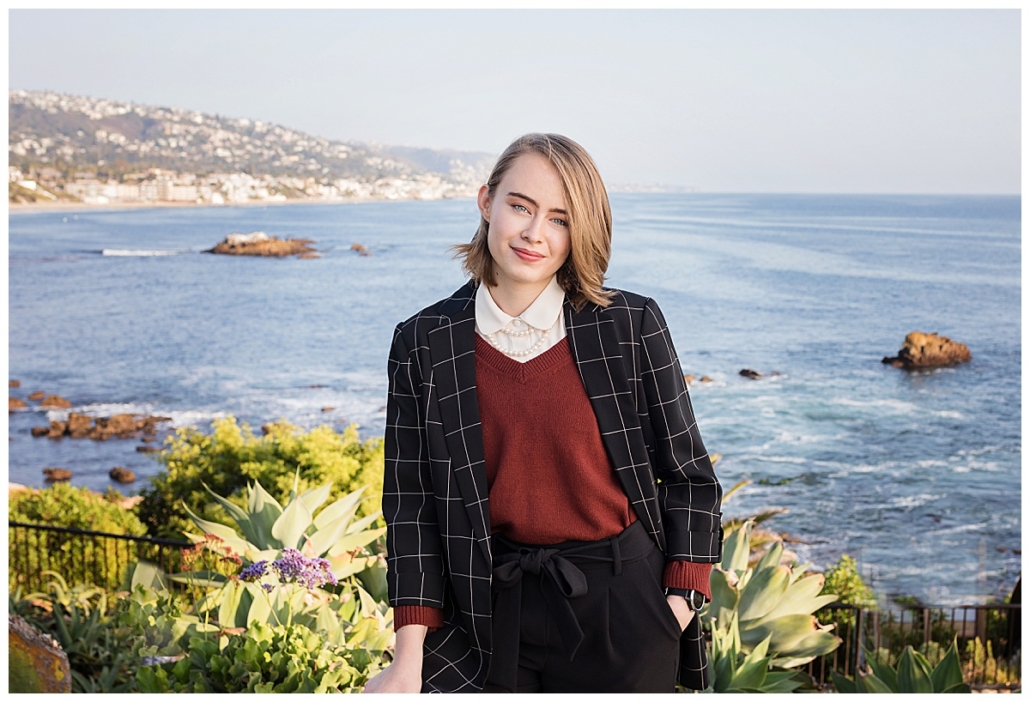 High school senior portrait session in Laguna Beach at bluff overlooking Rockpile beach