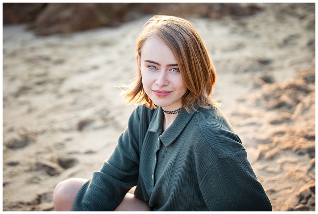 Natural Light high school senior pics in Laguna Beach at sunset