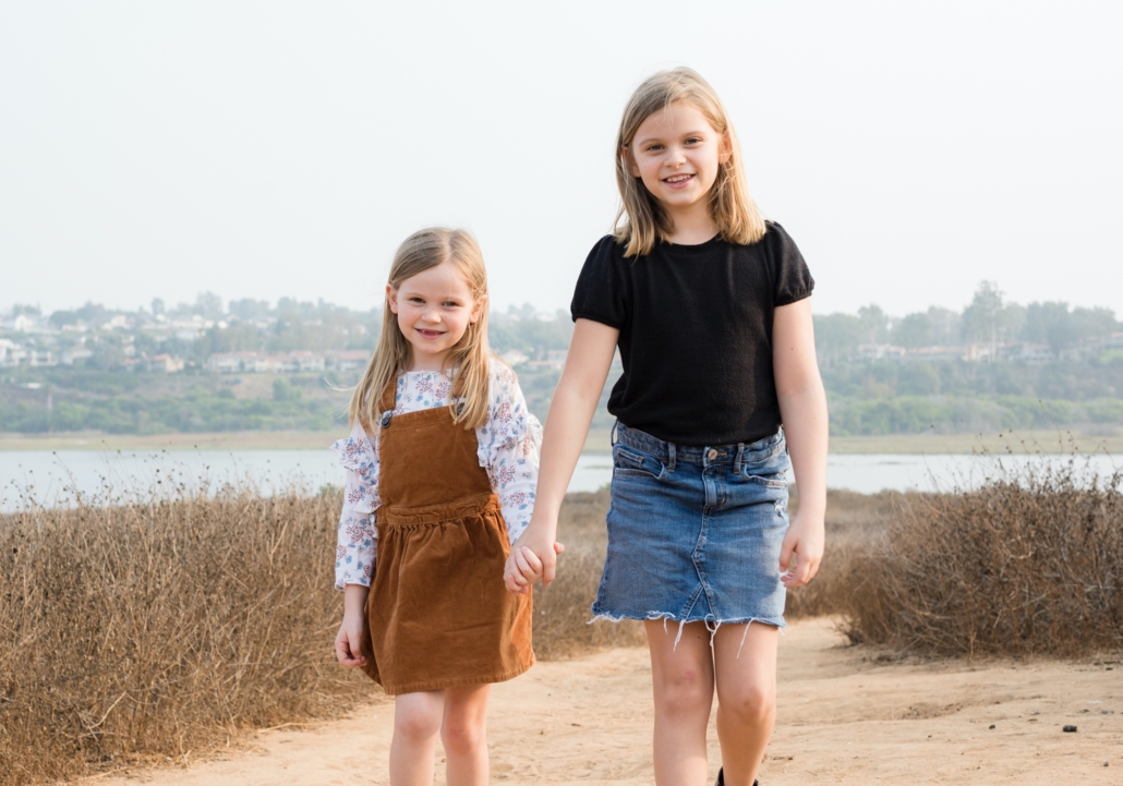 Sisters photography session at Newport Back Bay in Orange County