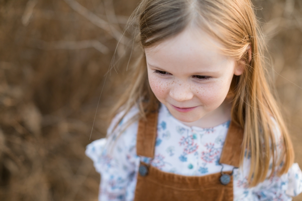 Close up of freckles on a little girls nose at a family photo shoot in upper back bay.