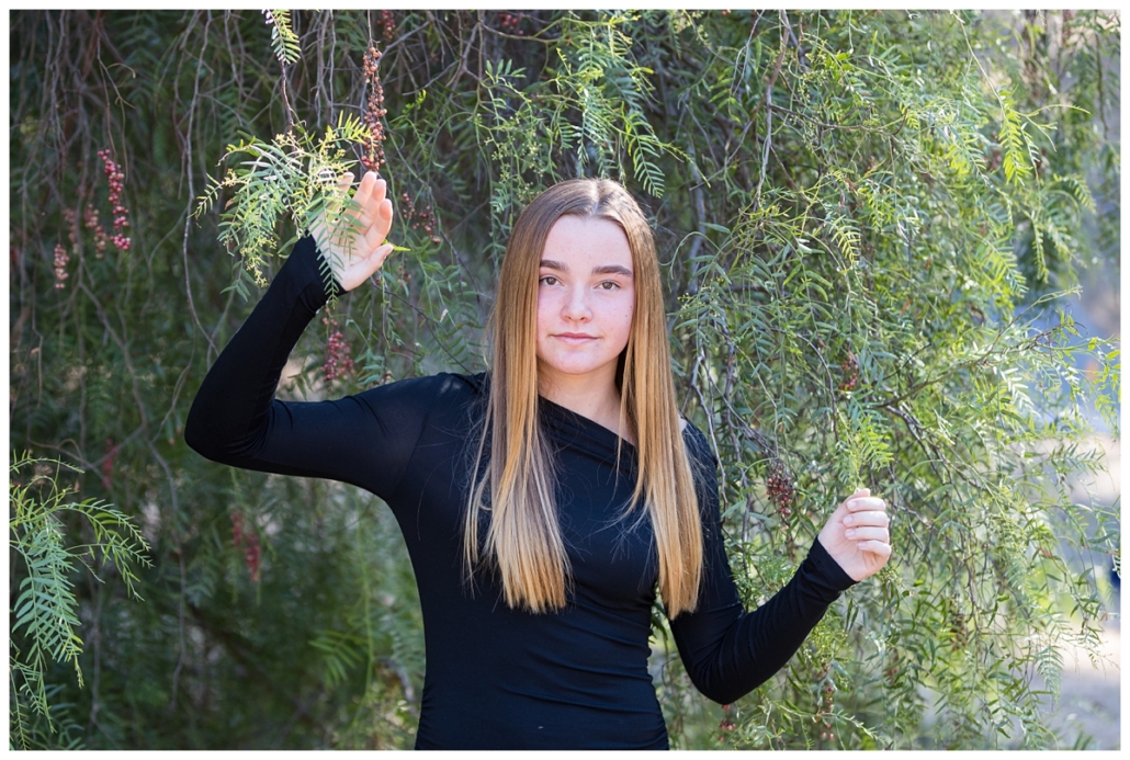 Tween girl photographed in Orange County for a family portrait session.