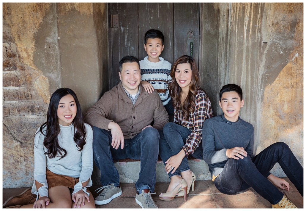 Orange County family portraits in the Mission at San Juan Capistrano.  These clients are dressed for Fall in layers and rustic colors.