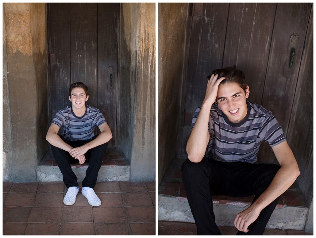 Orange County High School senior guy portrait session in the Mission in San Juan Capistrano