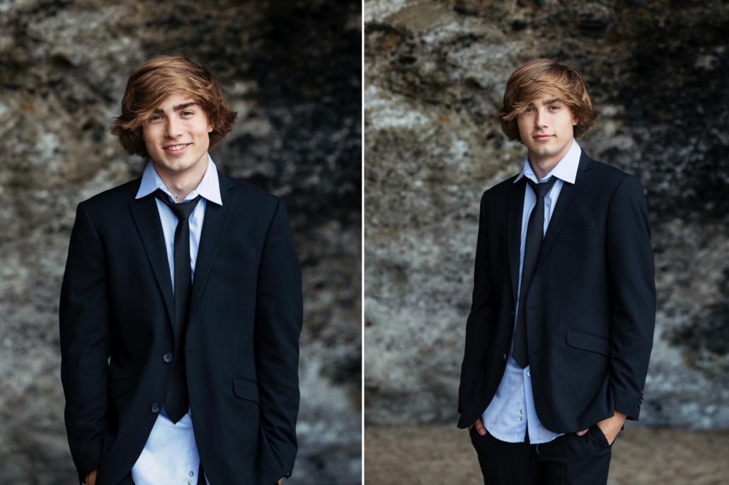 High School senior portrait session at Table Rock Beach in Laguna Beach. Senior dressed in Formal clothing.