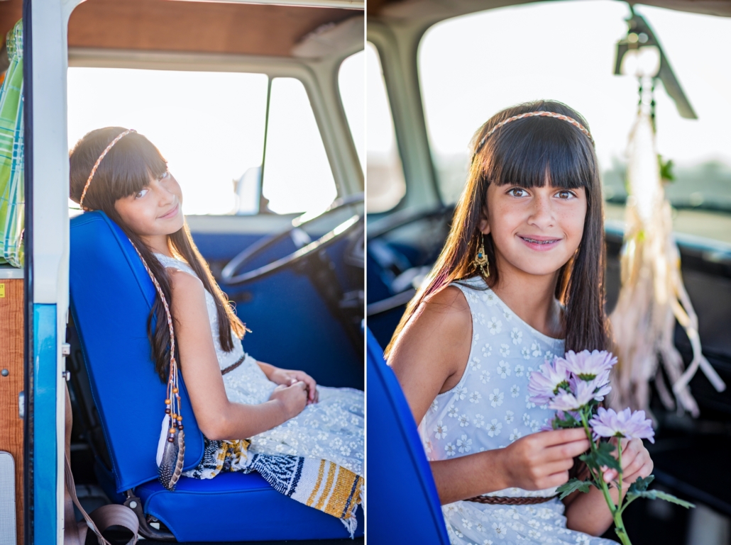 Family photo session in Huntington Beach CA with a VW vintage van