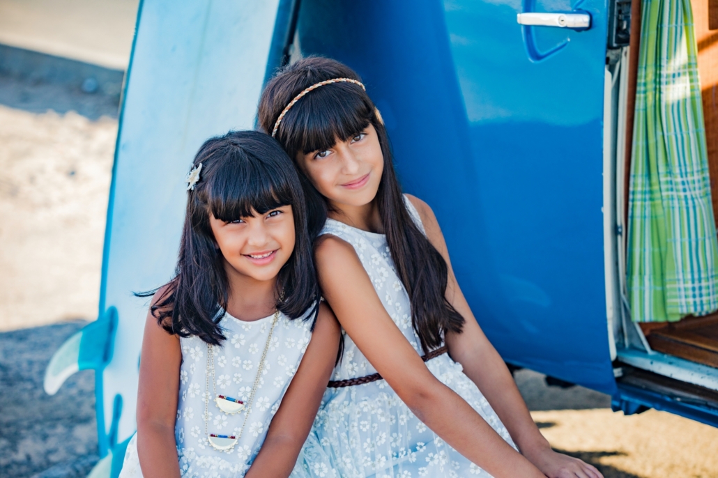 OC kids family portrait session with a vintage van.