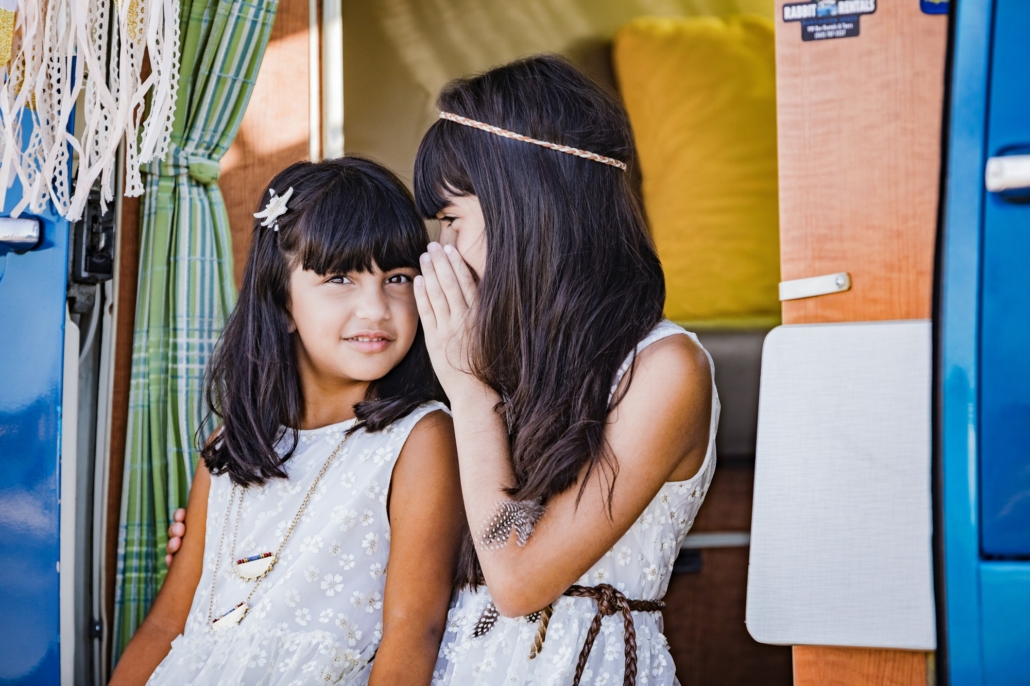 Orange County Family portrait session in Huntington beach with a vintage VW bus