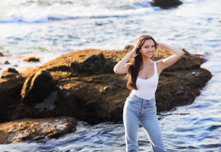 Model for a day session in Laguna Beach for a high school senior