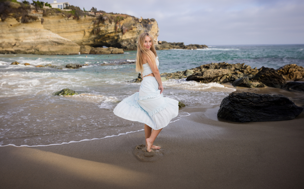 This flowy skirt answers the question of what to wear to your senior portrait session at the beach. A lightweight skirt and tube top perfectly fits into the beach environment.