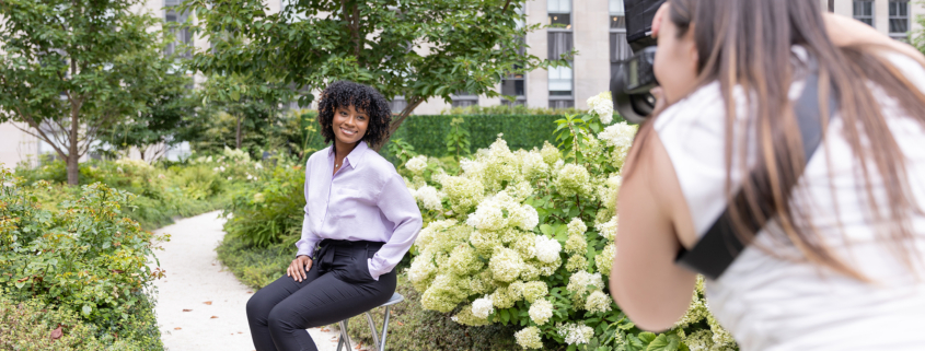 Behind the scenes of a corporate outdoor photoshoot at Rockefeller Center in New York City.