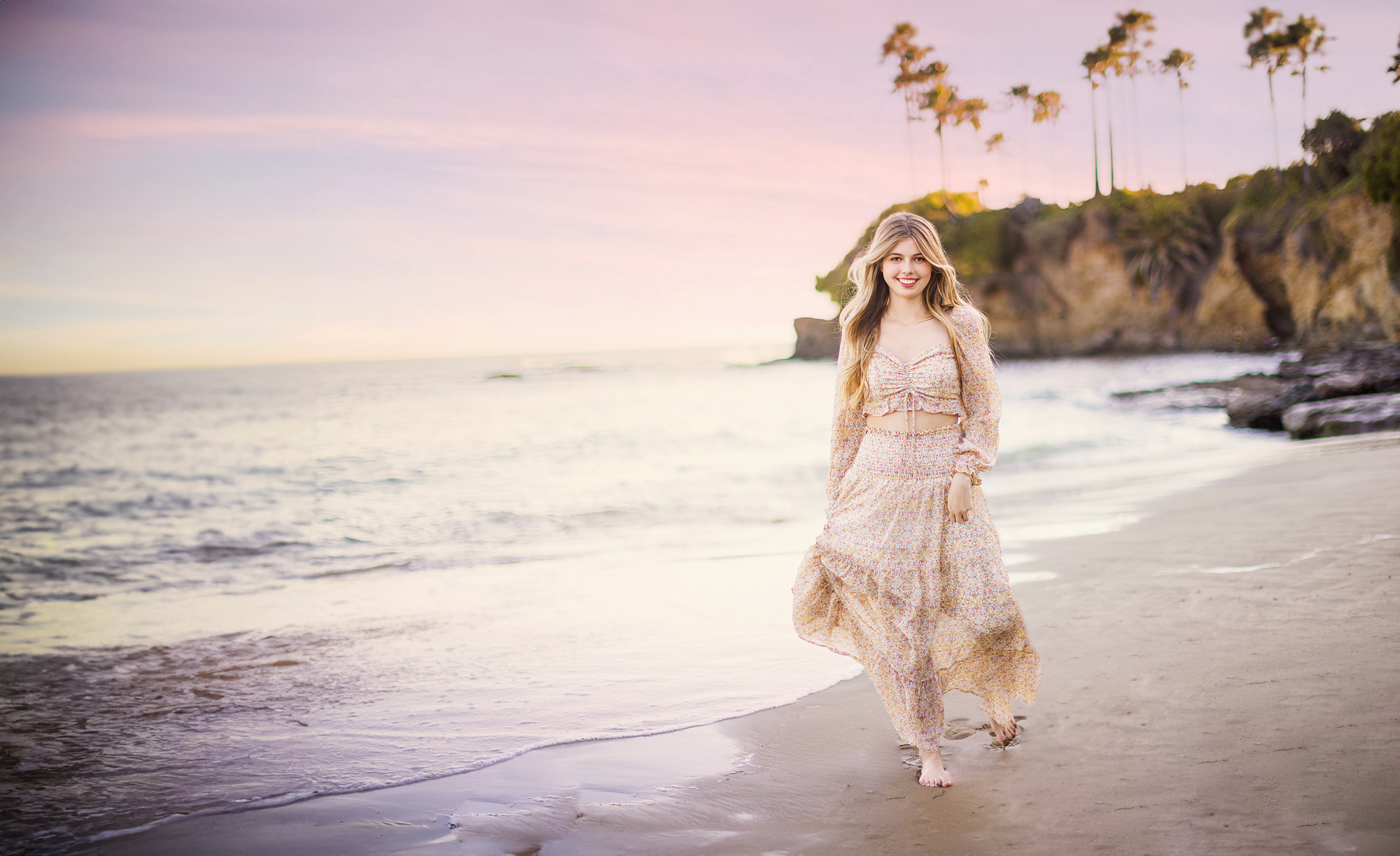Picture of a high school senior photography session at Crescent Bay beach at sunset