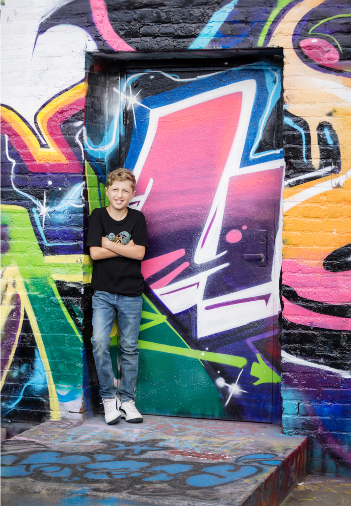 10 year old boy portrait in downtown Santa Ana art district.