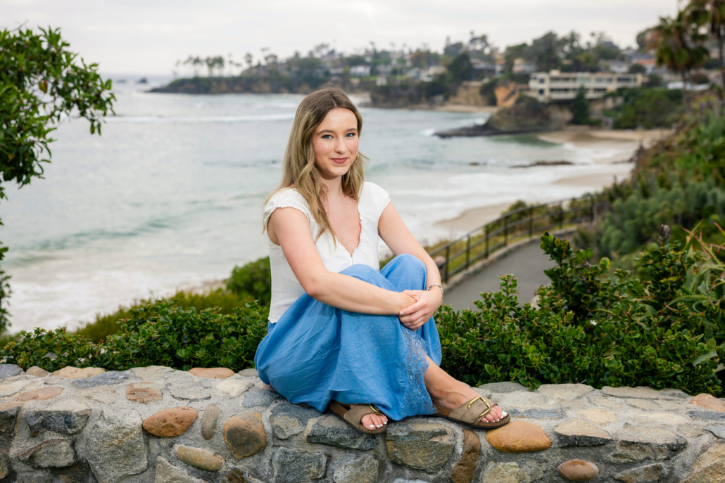 Laguna Beach high school senior portrait of Cici at Heisler Park overlooking the ocean